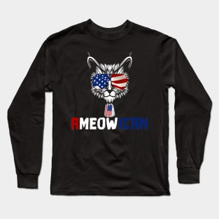 Ameowica Proud Patriot Cat Lover Us Flag American Premium Long Sleeve T-Shirt